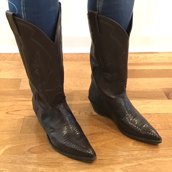 SALE❗️JUSTIN CHOCOLATE IGUANA LIZARD NARROW TOE - Picture 4 of 16